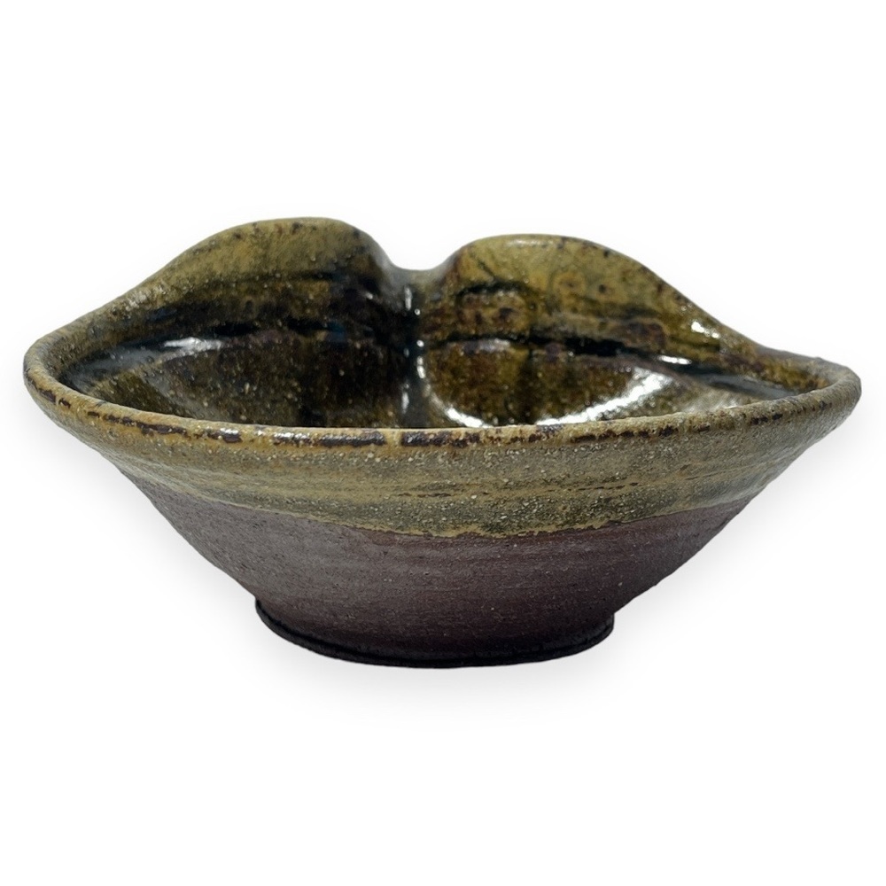 Rustic Handmade Stoneware Bowl Pour Spout Farmhouse Brown Greens Burgundy Glaze